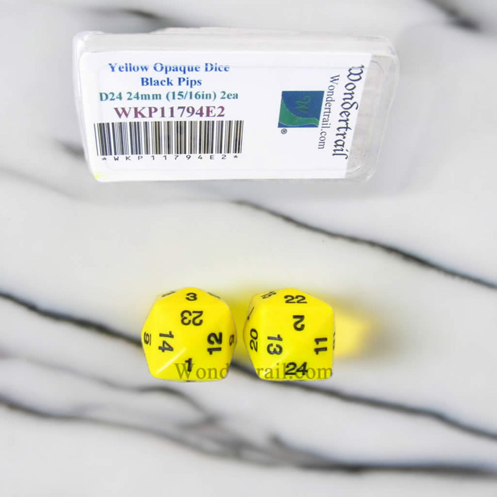 WKP11794E2 Yellow Opaque Dice Black Numbers D24 24mm Pack of 2 (ONLINE ORDER ONLY)