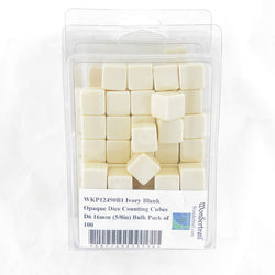 WKP12490B1 Ivory Blank Opaque Dice Counting Cubes D6 16mm (5/8in) Bulk Pack of 100 (ONLINE ORDER ONLY)