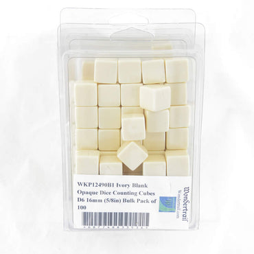 WKP12490B1 Ivory Blank Opaque Dice Counting Cubes D6 16mm (5/8in) Bulk Pack of 100 (ONLINE ORDER ONLY)