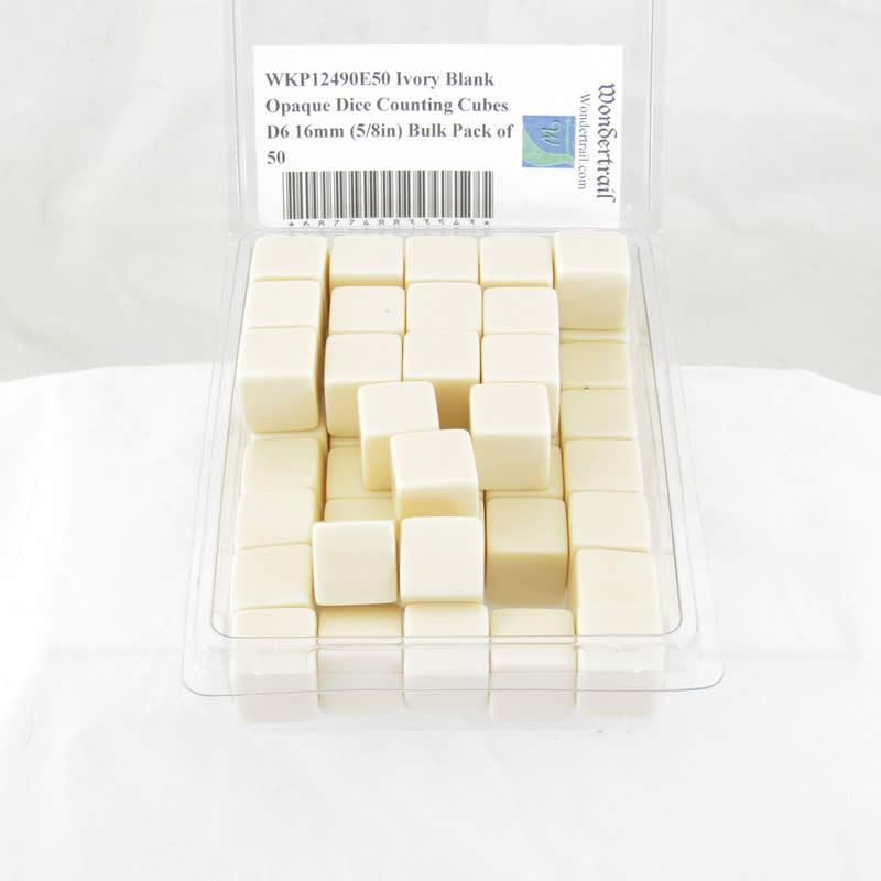 WKP12490E50 Ivory Blank Opaque Dice Counting Cubes D6 16mm (5/8in) Bulk Pack of 50 (ONLINE ORDER ONLY)