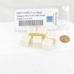 WKP12490E6 Ivory Blank Opaque Dice Counting Cubes D6 16mm (5/8in) Pack of 6 (ONLINE ORDER ONLY)