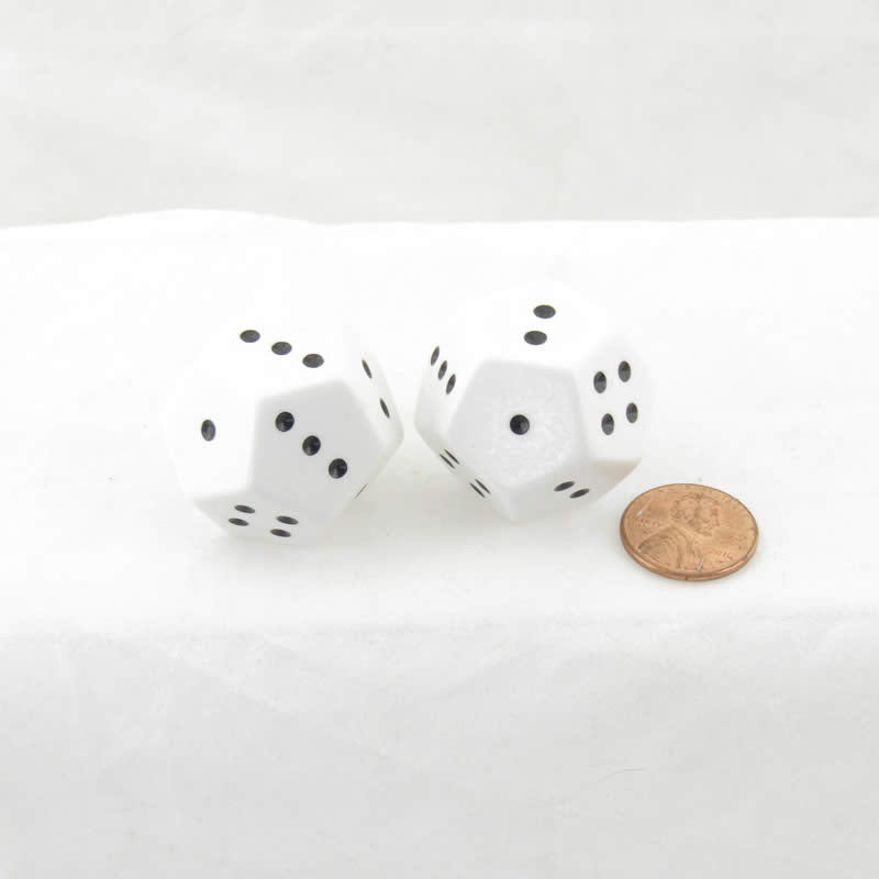 WKP12493E2 White Opaque Dice with Black Pips 1-4 x 3 D12 28mm (1.1 inch) Pack of 2 (ONLINE ORDER ONLY)