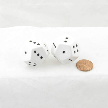 WKP12493E2 White Opaque Dice with Black Pips 1-4 x 3 D12 28mm (1.1 inch) Pack of 2 (ONLINE ORDER ONLY)