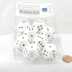 WKP12493E8 White Opaque Dice with Black Pips 1-4 x 3 D12 28mm (1.1 inch) Pack of 8 (ONLINE ORDER ONLY)