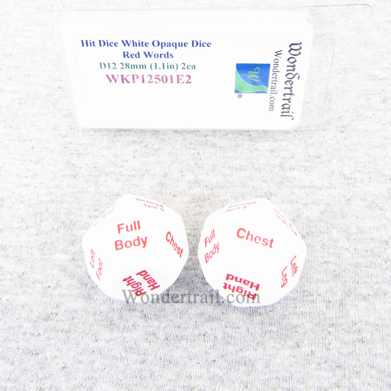 WKP12501E2 Hit Dice White Opaque Red Words D12 28mm Pack of 2 (ONLINE ORDER ONLY)