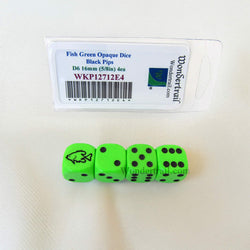 WKP12712E4 Fish Dice Green Opaque with Black Pips D6 16mm (5/8in) Set of 4 Dice (ONLINE ORDER ONLY)