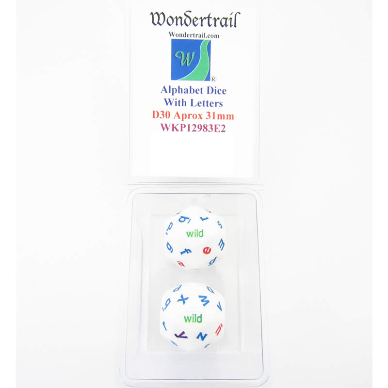 WKP12983E2 Alphabet Dice White 4 Color Letters D30 31mm (1.25in) Set of 2 (ONLINE ORDER ONLY)