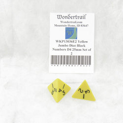 WKP13036E2 Yellow Jumbo Dice Black Numbers D4 25mm Set of 2 (ONLINE ORDER ONLY)