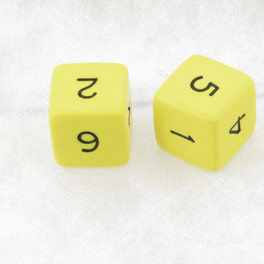 WKP13037E2 Yellow Jumbo Dice Black Numbers D6 25mm Set of 2 (ONLINE ORDER ONLY)