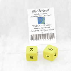 WKP13037E2 Yellow Jumbo Dice Black Numbers D6 25mm Set of 2 (ONLINE ORDER ONLY)