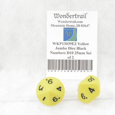 WKP13039E2 Yellow Jumbo Dice Black Numbers D10 25mm Set of 2 (ONLINE ORDER ONLY)