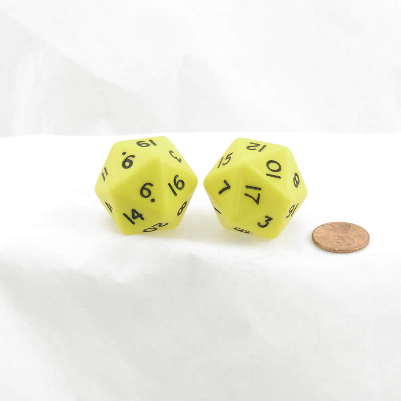 WKP13041E2 Yellow Jumbo Dice Black Numbers D20 30mm Set of 2 (ONLINE ORDER ONLY)