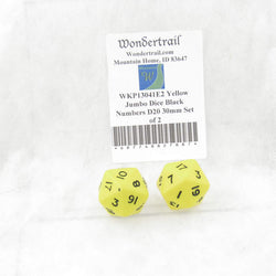 WKP13041E2 Yellow Jumbo Dice Black Numbers D20 30mm Set of 2 (ONLINE ORDER ONLY)