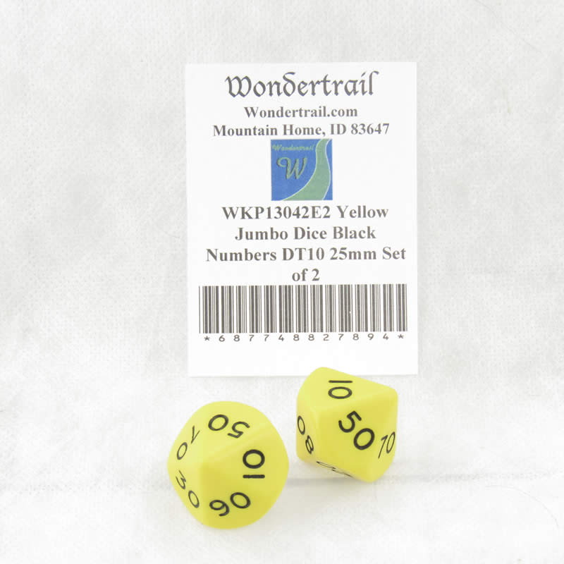 WKP13042E2 Yellow Jumbo Dice Black Numbers DT10 25mm Set of 2 (ONLINE ORDER ONLY)