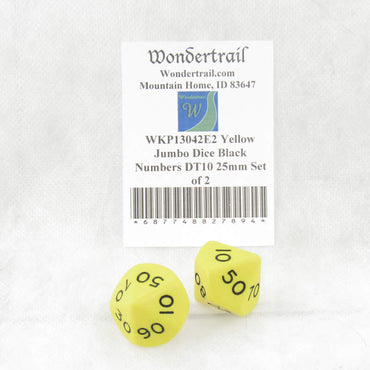 WKP13042E2 Yellow Jumbo Dice Black Numbers DT10 25mm Set of 2 (ONLINE ORDER ONLY)