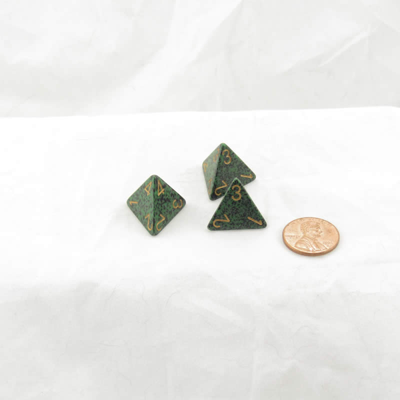 WKP13067E3 Golden Recon Elemental Dice Gold Numbers D4 16mm Pack of 3 (ONLINE ORDER ONLY)