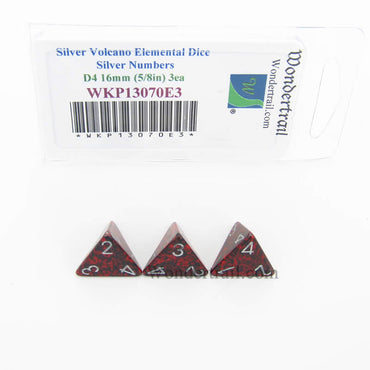 WKP13070E3 Silver Volcano Elemental Dice Silver Numbers D4 16mm Pack of 3 (ONLINE ORDER ONLY)