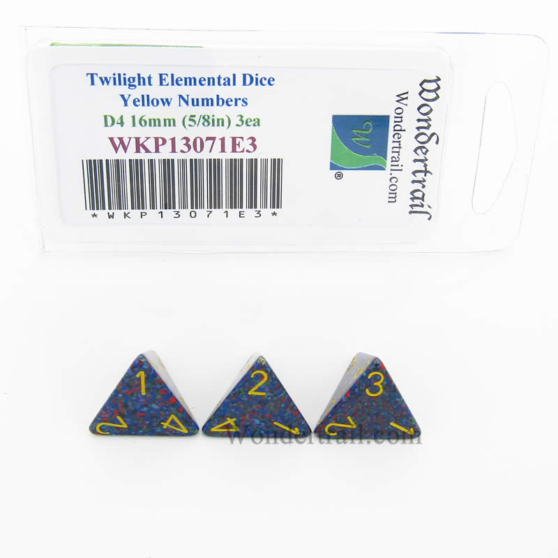WKP13071E3 Twilight Elemental Dice Yellow Numbers D4 16mm Pack of 3 (ONLINE ORDER ONLY)