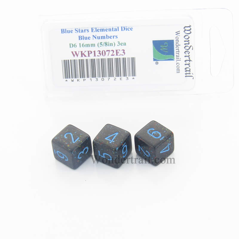 WKP13072E3 Blue Stars Elemental Dice Blue Numbers D6 16mm Pack of 3 (ONLINE ORDER ONLY)