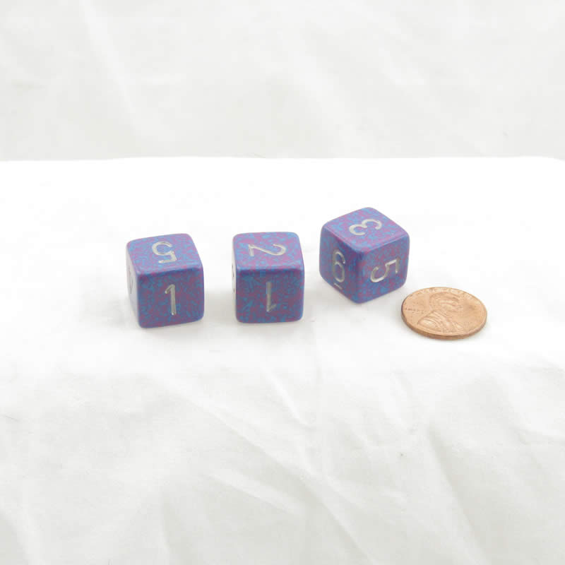 WKP13075E3 Silver Tetra Elemental Dice Silver Numbers D6 16mm Pack of 3 (ONLINE ORDER ONLY)