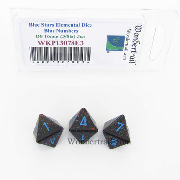 WKP13078E3 Blue Stars Elemental Dice Blue Numbers D8 16mm Pack of 3 (ONLINE ORDER ONLY)
