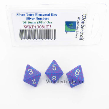 WKP13081E3 Silver Tetra Elemental Dice Silver Numbers D8 16mm Pack of 3 (ONLINE ORDER ONLY)