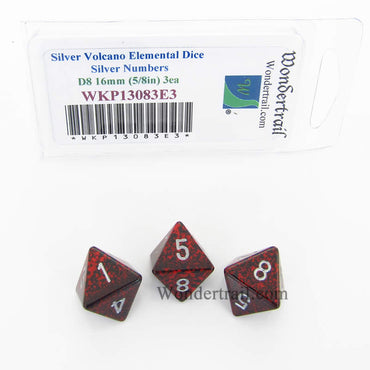WKP13083E3 Silver Volcano Elemental Dice Silver Numbers 16mm D8 Pack of 3 (ONLINE ORDER ONLY)
