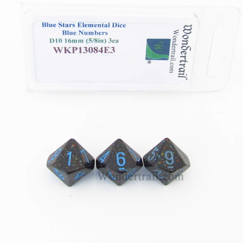WKP13084E3 Blue Stars Elemental Dice Blue Numbers 16mm D10 Pack of 3 (ONLINE ORDER ONLY)