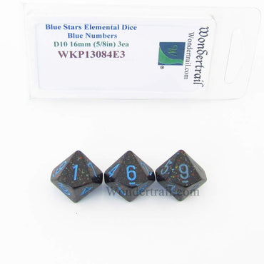 WKP13084E3 Blue Stars Elemental Dice Blue Numbers 16mm D10 Pack of 3 (ONLINE ORDER ONLY)
