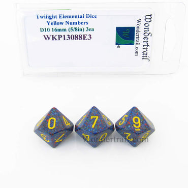 WKP13088E3 Twilight Elemental Dice Yellow Numbers 16mm D10 Pack of 3 (ONLINE ORDER ONLY)