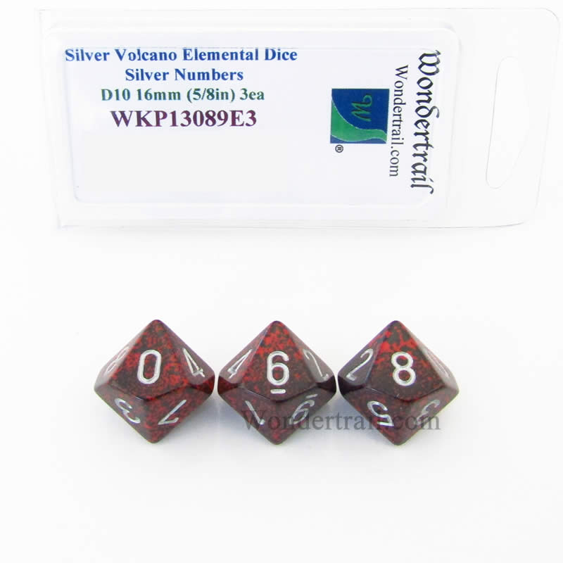 WKP13089E3 Silver Volcano Elemental Dice Silver Numbers 16mm D10 Pack of 3 (ONLINE ORDER ONLY)