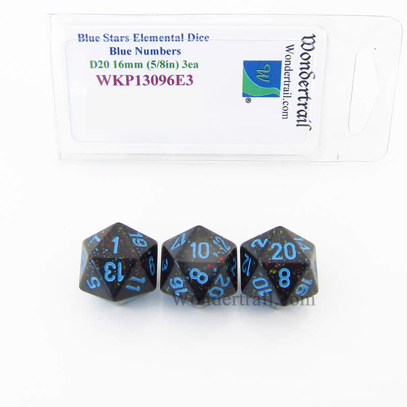 WKP13096E3 Blue Stars Elemental Dice Blue Numbers 16mm D20 Pack of 3 (ONLINE ORDER ONLY)