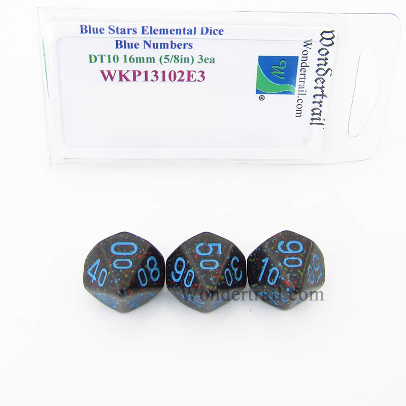 WKP13102E3 Blue Stars Elemental Dice Blue Numbers16mm DT10 Pack of 3 (ONLINE ORDER ONLY)