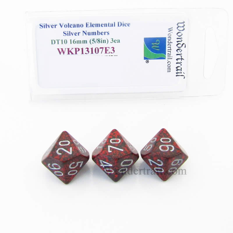 WKP13107E3 Silver Volcano Elemental Dice Silver Numbers 16mm DT10 Pack of 3 (ONLINE ORDER ONLY)