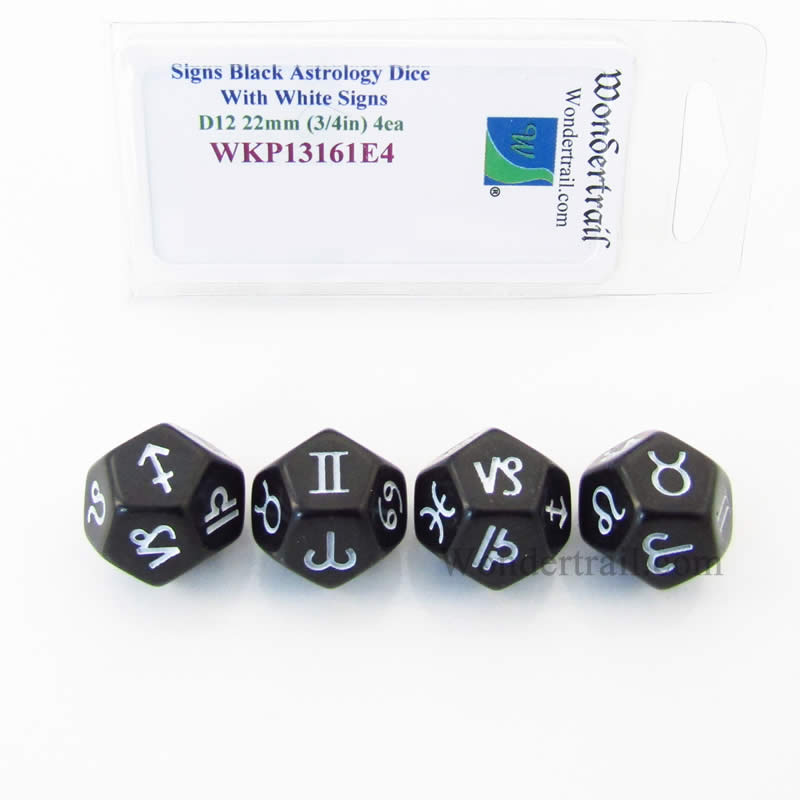 WKP13161E4 Signs Black Astrology Dice White Signs D12 20mm Set of 4 (ONLINE ORDER ONLY)