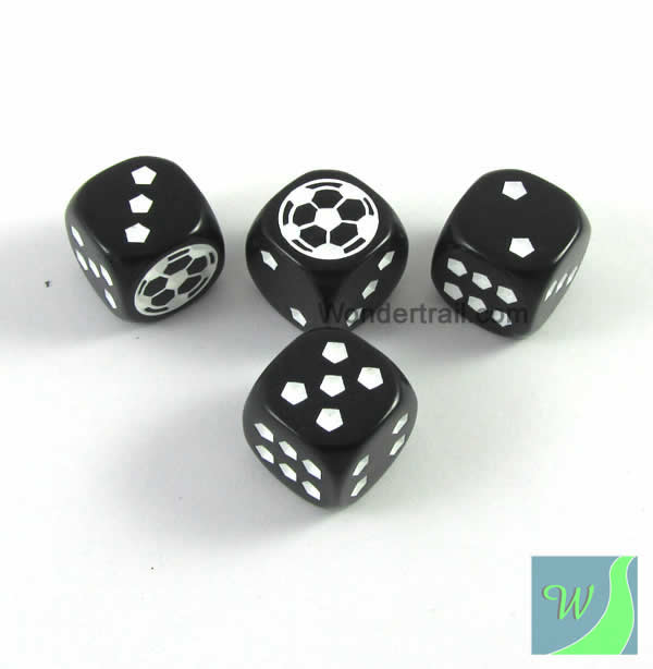 WKP13185E4 Soccer Dice Black Opaque White Pips D6 18mm Set of 4 (ONLINE ORDER ONLY)