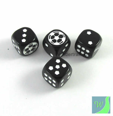 WKP13185E4 Soccer Dice Black Opaque White Pips D6 18mm Set of 4 (ONLINE ORDER ONLY)