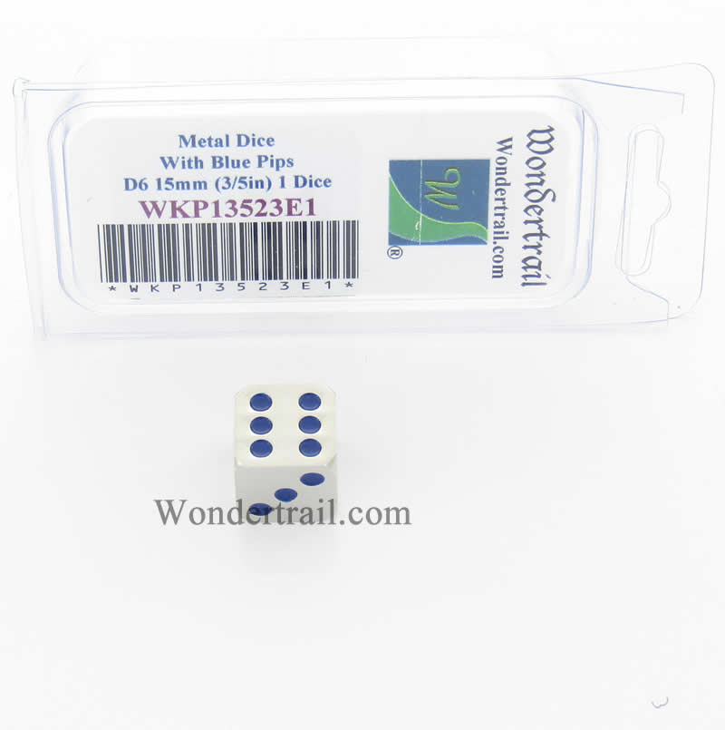 WKP13523E1 Metal Dice with Blue Pips D6 15mm (3/5in) Pack of 1 (ONLINE ORDER ONLY)