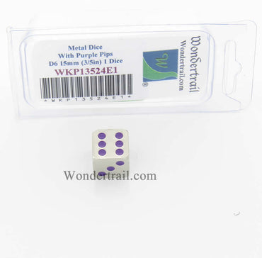 WKP13524E1 Metal Dice with Purple Pips D6 15mm (3/5in) Pack of 1 (ONLINE ORDER ONLY)