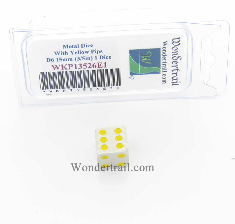WKP13526E1 Metal Dice with Yellow Pips D6 15mm (3/5in) Pack of 1 (ONLINE ORDER ONLY)