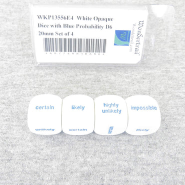 WKP13556E4  White Opaque Dice with Blue Probability D6 20mm Set of 4 (ONLINE ORDER ONLY)