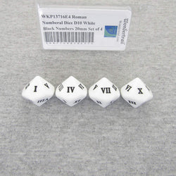 WKP13716E4 Roman Numeral Dice D10 White Black Numbers 20mm Set of 4 (ONLINE ORDER ONLY)