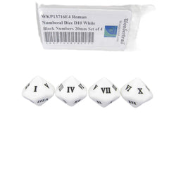 WKP13716E4 Roman Numeral Dice D10 White Black Numbers 20mm Set of 4 (ONLINE ORDER ONLY)