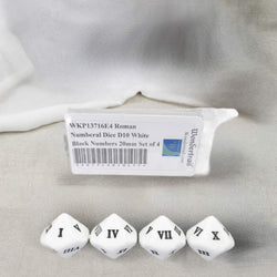 WKP13716E4 Roman Numeral Dice D10 White Black Numbers 20mm Set of 4 (ONLINE ORDER ONLY)