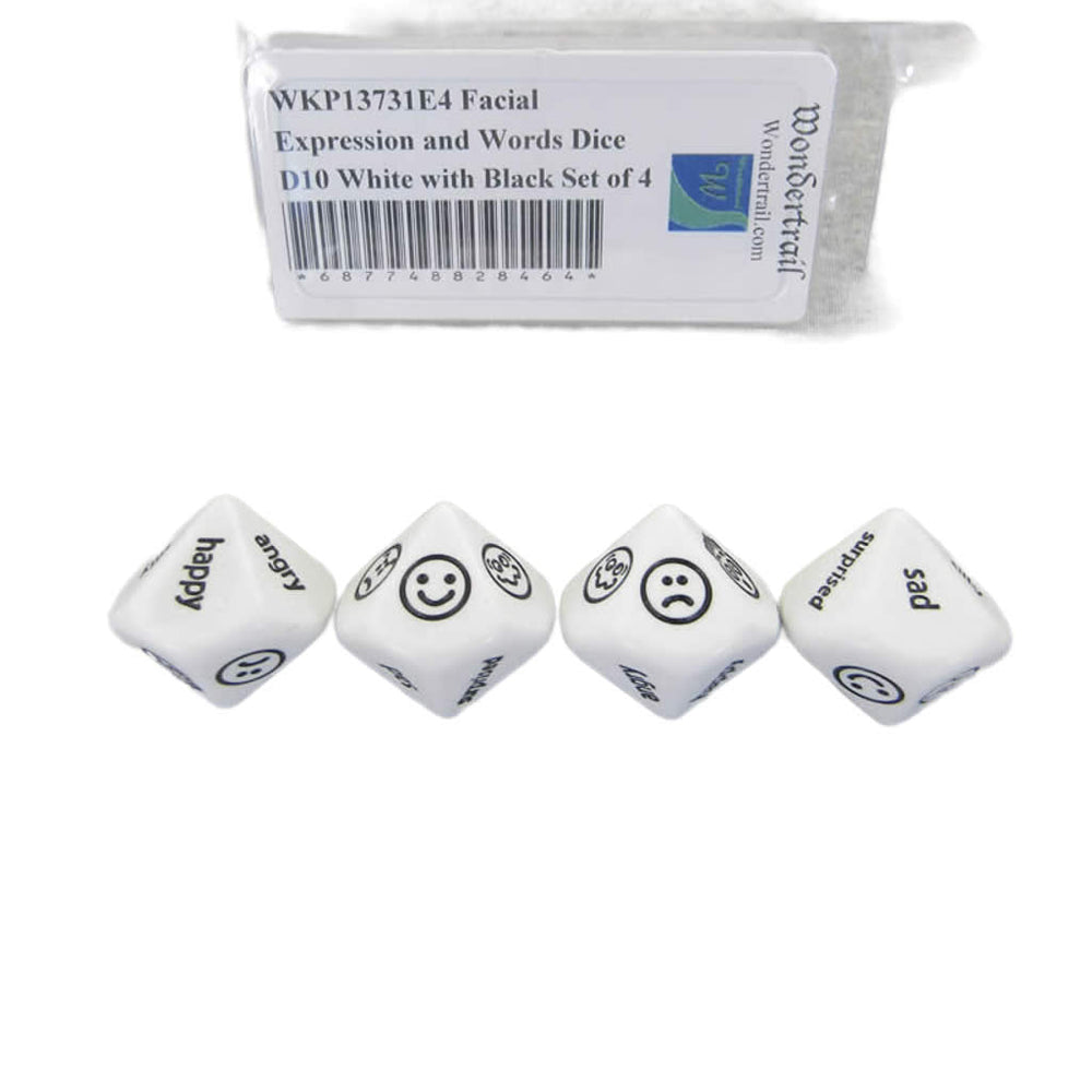 WKP13731E4 Facial Expression and Words Dice D10 White with Black Set of 4 (ONLINE ORDER ONLY)