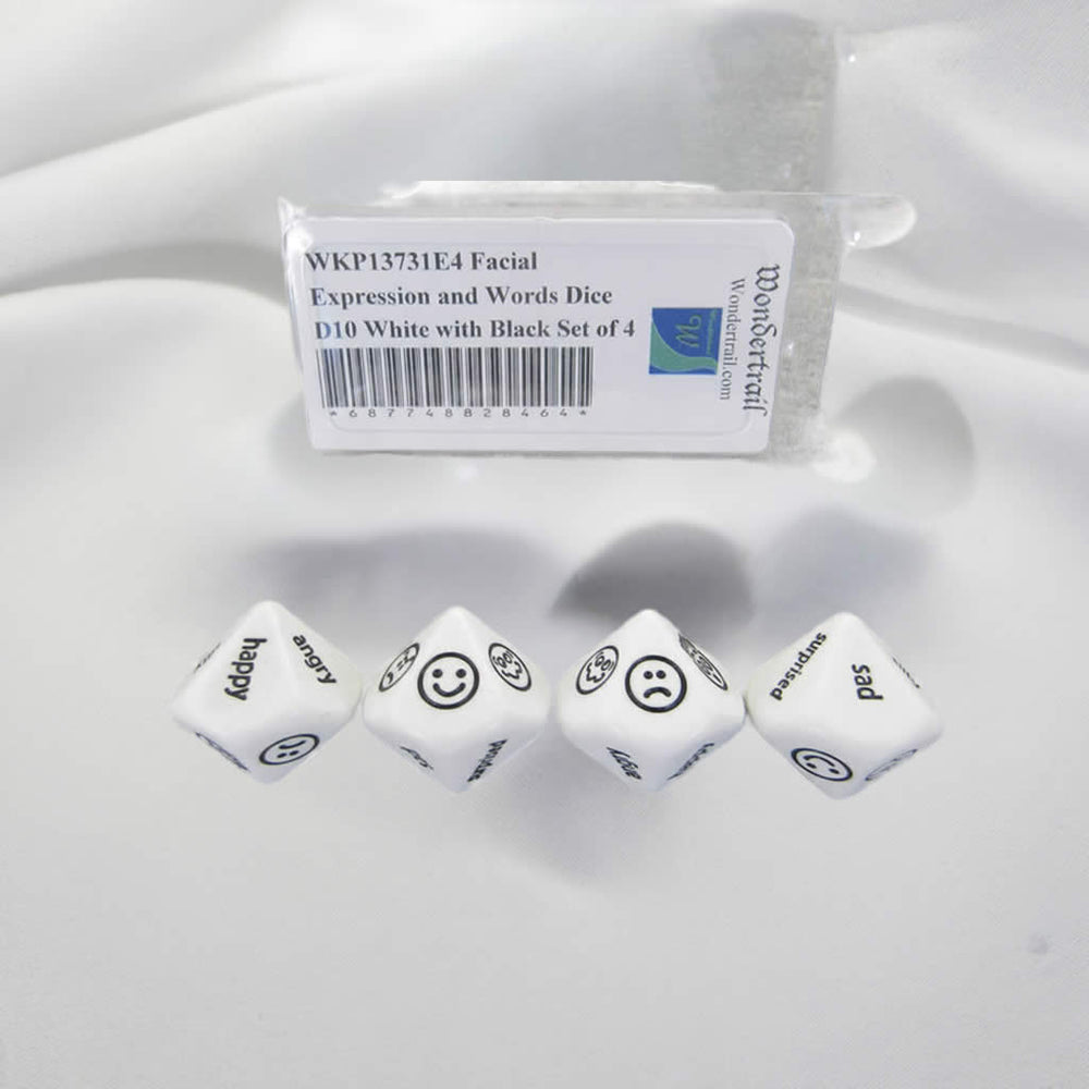 WKP13731E4 Facial Expression and Words Dice D10 White with Black Set of 4 (ONLINE ORDER ONLY)