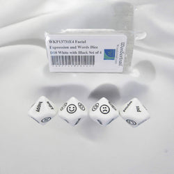 WKP13731E4 Facial Expression and Words Dice D10 White with Black Set of 4 (ONLINE ORDER ONLY)