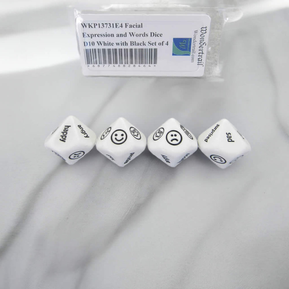 WKP13731E4 Facial Expression and Words Dice D10 White with Black Set of 4 (ONLINE ORDER ONLY)