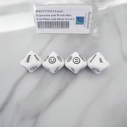 WKP13731E4 Facial Expression and Words Dice D10 White with Black Set of 4 (ONLINE ORDER ONLY)