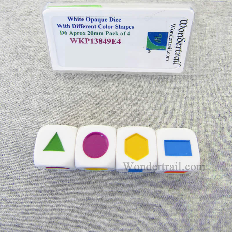 WKP13849E4 White Opaque Dice Different Color Shapes D6 20mm Set of 4 (ONLINE ORDER ONLY)